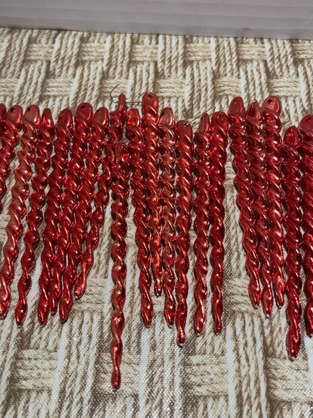 Lot of 23 Red Twisted Icicle Christmas Ornaments 5” Metallic Hanging Decor